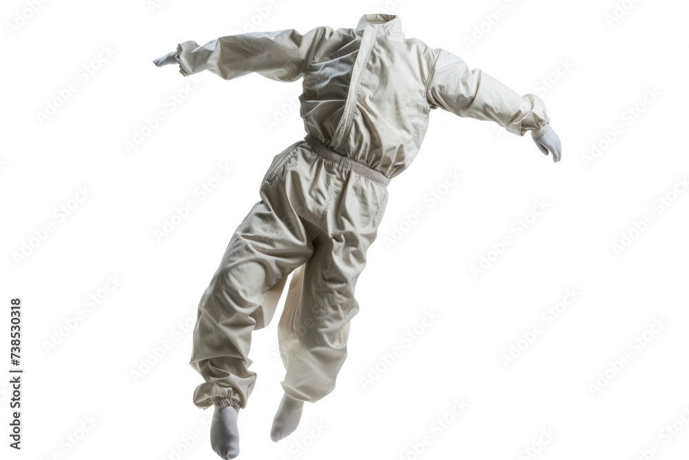 Gravity-Defying Image of a Beige Jumpsuit Floating Against a White Background