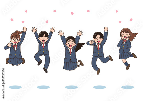 ジャンプする学生　5人