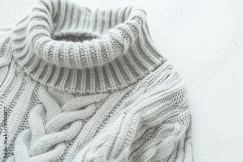 Soft Textured White Cable Knit Sweater with a Cozy Turtleneck Design