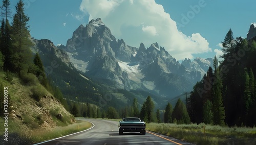  a car driving down a scenic road in mountain 