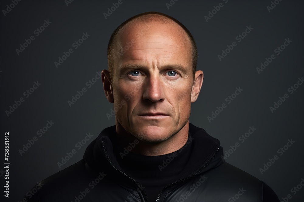 Portrait of a serious mature man in a black leather jacket. Portrait of a serious mature man in a black leather jacket.