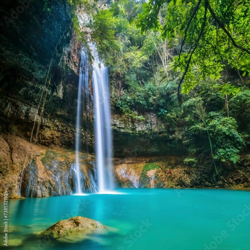 Waterfall cliff level 3, Erawan National Park, Kanchanaburi, Thailand