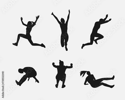 triple jump silhouette collection set. different actions, poses. vector illustration.