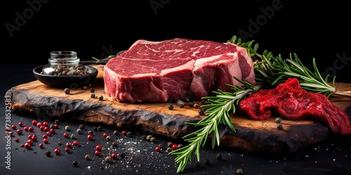 slices of roast beef on a fresh red table, processed roast beef and so, there is empty space for text, greetings, wallpaper, posters, advertisements, etc