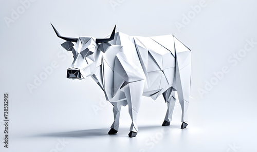 Kuh Milch Nutztier in geometrischen Formen, wie 3D Papier in weiß wie Origami Falttechnik Symbol Wappentier Logo Vorlage Tiere Huftier Hörner Milchkuh Rind Zucht photo