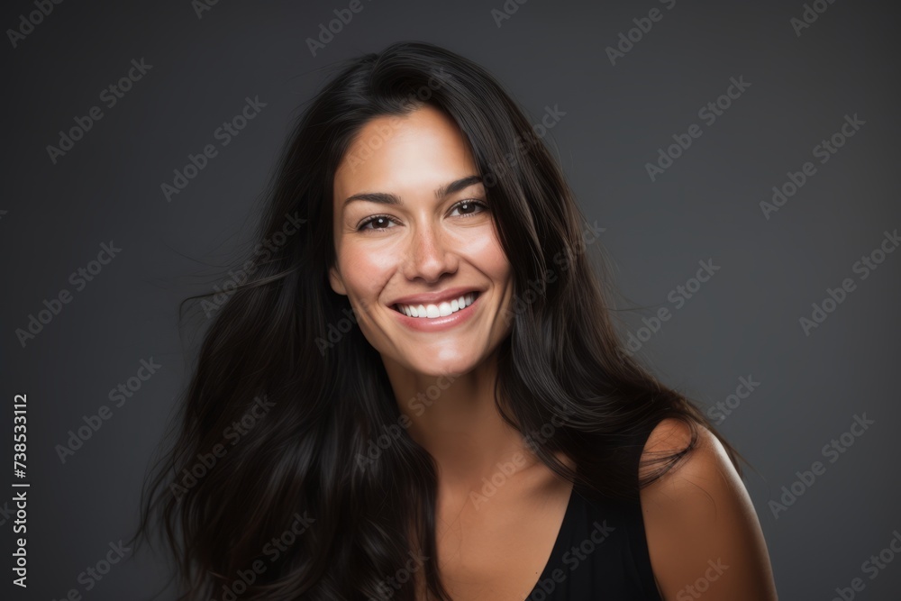 Portrait of a beautiful woman with long black hair on a dark background Portrait of a beautiful woman with long black hair on a dark background