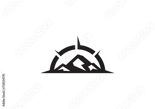 simple compass mountain adventure logo symbol design