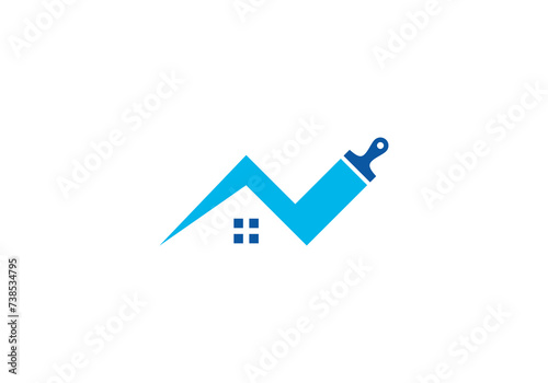 home and paint brush logo, repair renovation house symbol design template
