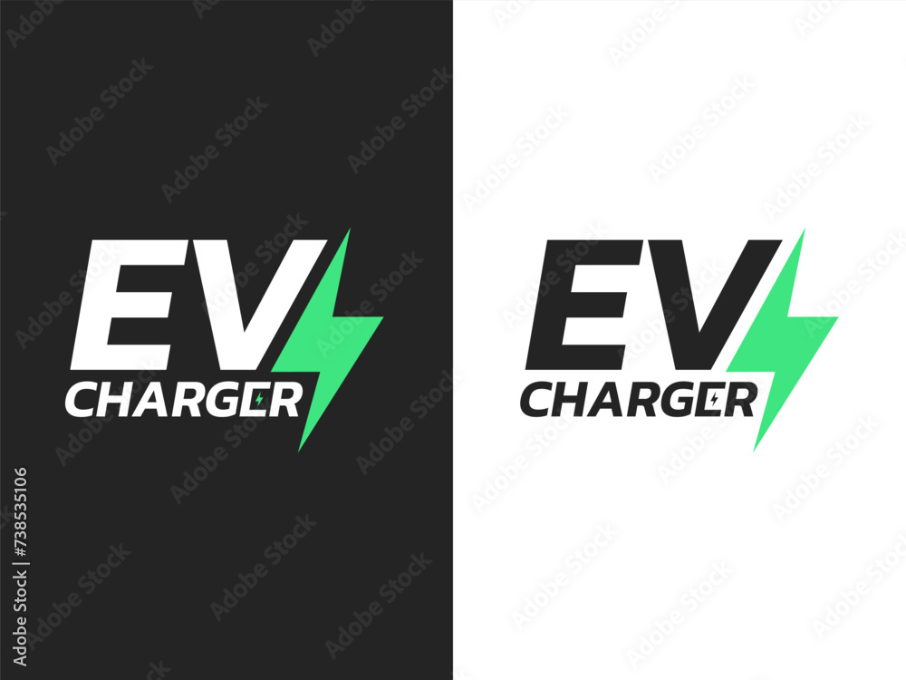 Obraz premium Electric Car Charger Logo for EV Electric Vehicle Chargers. Green Energy Logo Design. Eco friendly vehicle concept.
