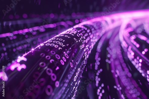 Purple Network Cable Data Stream Visualization.