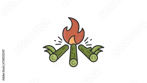 campfire icon animation video, summer camp with bonfire