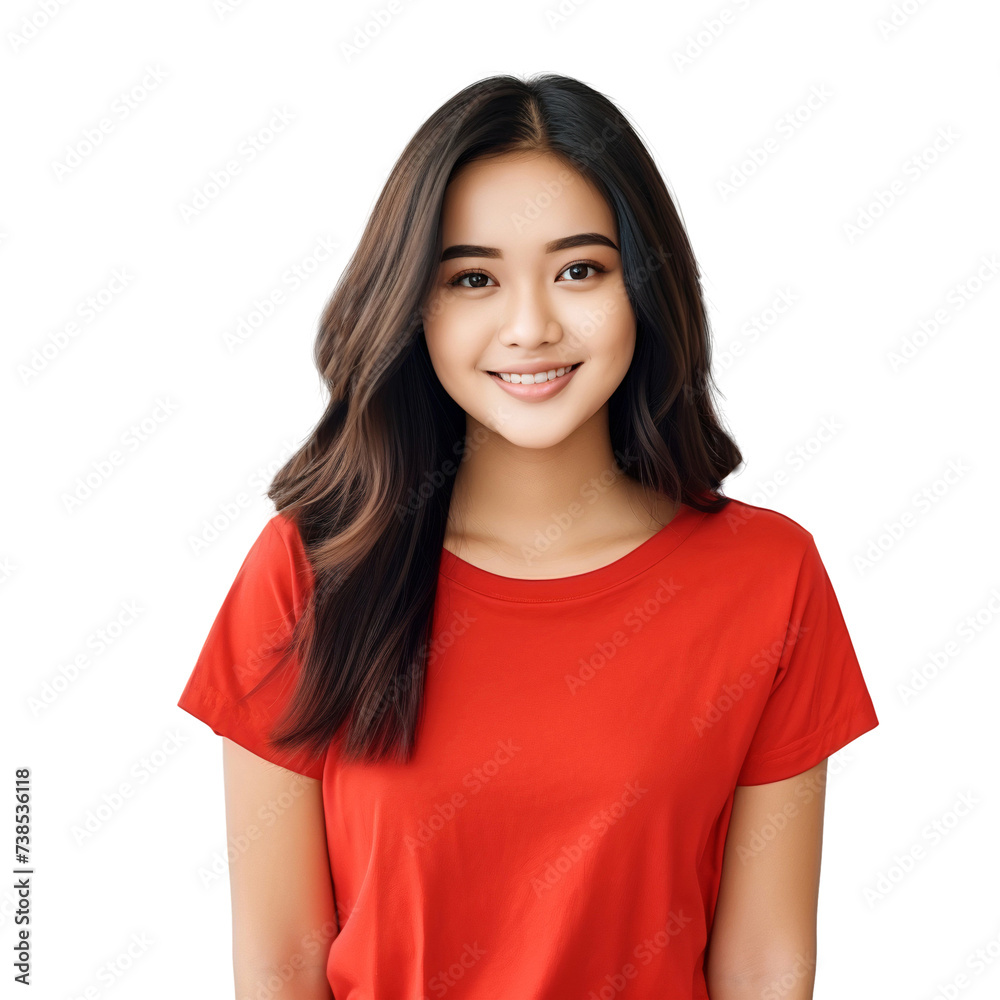 Portrait of a smiling happy woman, front view, isolated on transparent background Portrait of a smiling happy woman, front view, isolated on transparent background