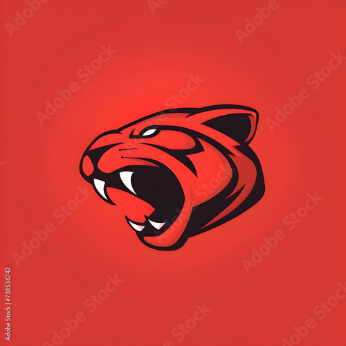 A logo illustration of a fierce roaring cougar on red background. Created with generative AI.