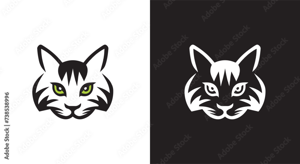 Black Cat Logo silhouette Vector Simple . Circle Cat Logo Simple