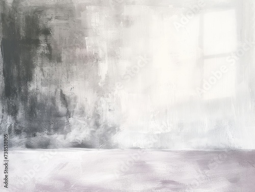 A drawing of a white wall is presented, featuring soft focus romanticism, a smokey background, plaster, clear colors, and chalk.