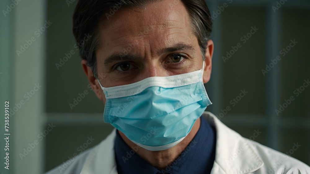 Close-up of the face of a man medical worker wearing a mask Close-up of the face of a man medical worker wearing a mask