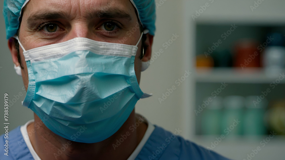 Close-up of the face of a man medical worker wearing a mask Close-up of the face of a man medical worker wearing a mask