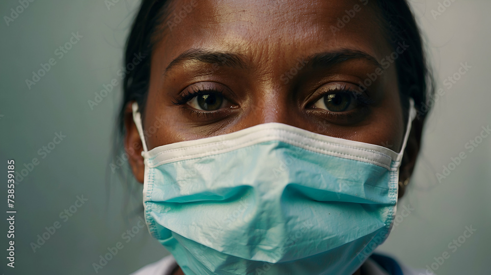 Close-up of the face of a black woman wearing a mask