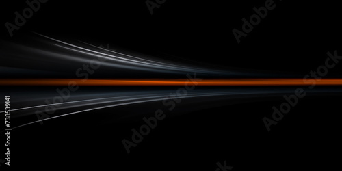 High-speed light trails effect. Futuristic dynamic motion technology. Neon orange color glowing lines background