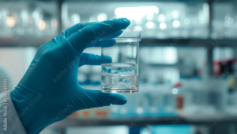 A figure is holding a small glass in their glove lab, captured with tilt shift in light gray and azure hues, featuring a close-up view and medicalcore aesthetics. A figure is holding a small glass in their glove lab, captured with tilt shift in light gray and azure hues, featuring a close-up view and medicalcore aesthetics.