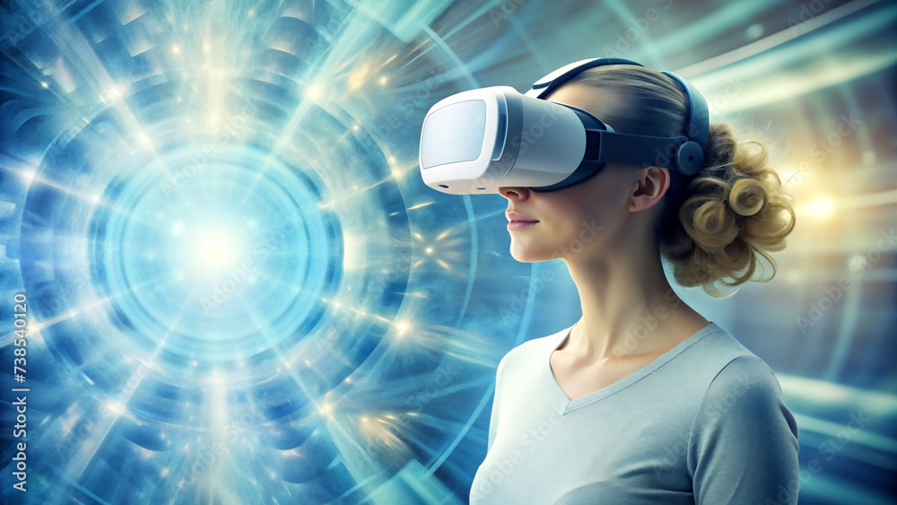 Woman using VR glass, technology background image Woman using VR glass, technology background image