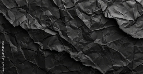 A black seamless texture paper with textured backgrounds is presented  featuring creased  crinkled  and wrinkled aesthetics  dark tonalities  a matte photo  and accurate and detailed elements.