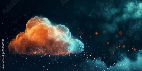 A cloud on a black background in a vector illustration, featuring digital mixed media, bokeh, and weathercore aesthetics in dark orange and light aquamarine hues. photo