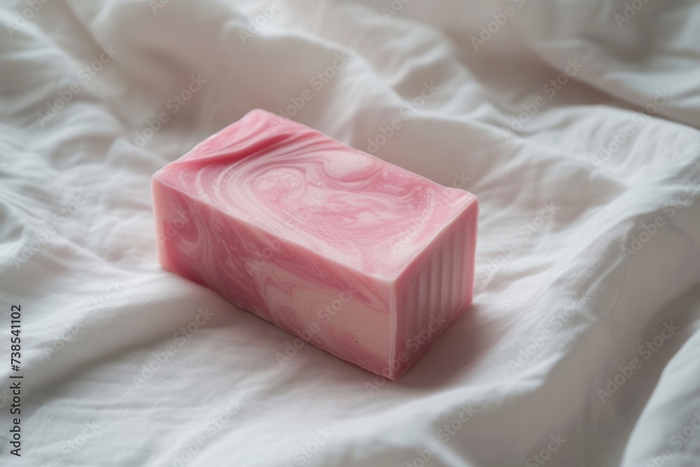 A cream pink soap bar, made of plastic, is presented with smooth brushwork and staining, showcasing pure color in light red hues. A cream pink soap bar, made of plastic, is presented with smooth brushwork and staining, showcasing pure color in light red hues.