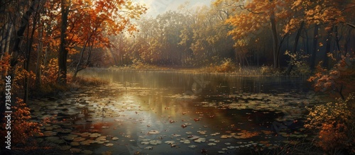 Autumnal lake in the forest.