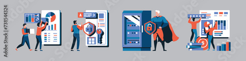 Web Development, data and ads management, cyber security, rating and UI design services. Vector illustration