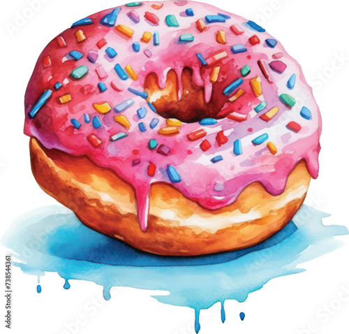 donut watercolor illustration isolated on white transparent background.