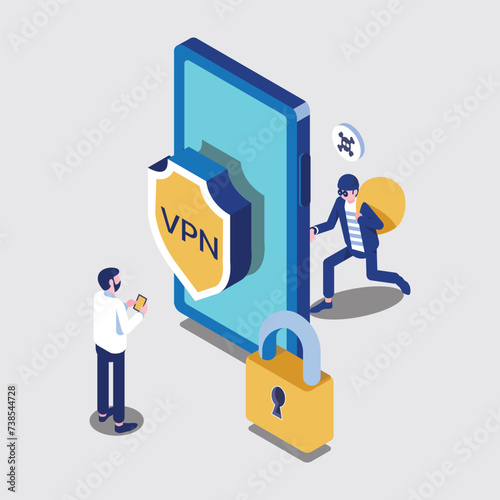 VPN service with private network, protection from cyber crimes. vector illustration vector format