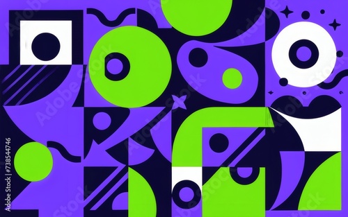 1990s-themed scene with abstract shapes  capturing the essence of the decade in vibrant hues of blue  purple  and lime green.