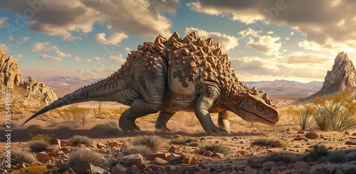 Dinosaur in desert. The concept of prehistoric life.