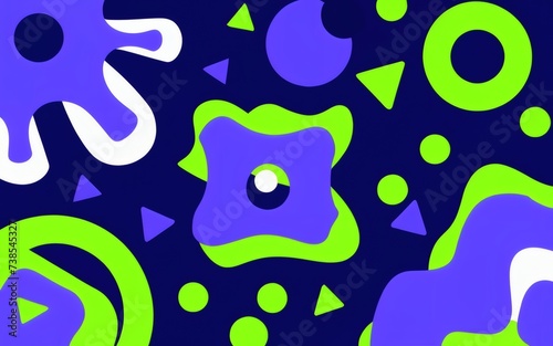 1990s-themed scene with lively abstract shapes, capturing the essence of the decade in vibrant tones of blue, purple, and lime green.