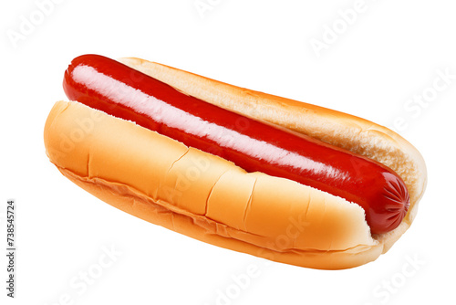 Cutout hot dog on white background. Generative AI Image.