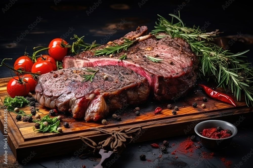 slices of roast beef on a fresh red table, processed roast beef and so, there is empty space for text, greetings, wallpaper, posters, advertisements, etc slices of roast beef on a fresh red table, processed roast beef and so, there is empty space for text, greetings, wallpaper, posters, advertisements, etc