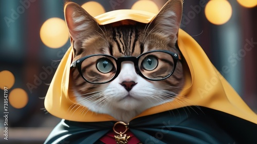 Cat wallpaper, Portrait of a Cat, There is a cat who is wearing glasses in his eyes and he is also wearing clothes