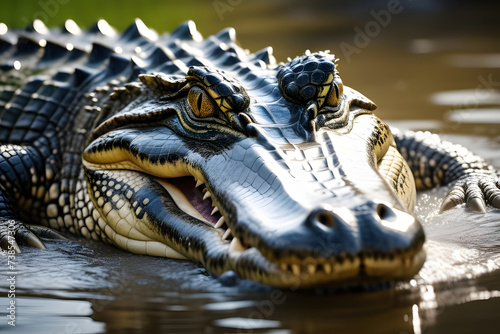 Two Alligators With Open Mouths in Water