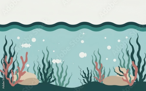 A minimalistic underwater scene, featuring sleek lines and neutral colors to create a calming and simple background.