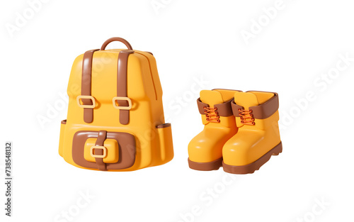 Cartoon hiking bag and hiking boots, 3d rendering.