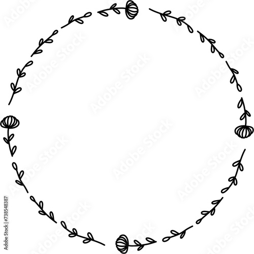 Hand drawn floral wreath. Hand drawn leaves and flowers garlands. Wild floral design elements. 