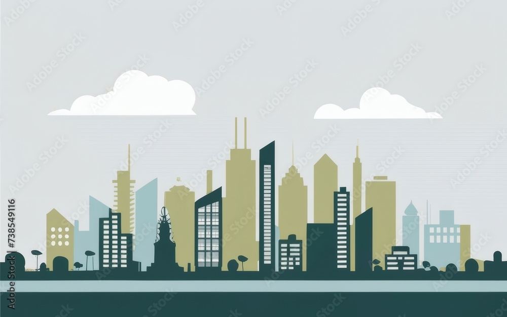 An urban skyline with minimalistic design, using clean lines and neutral colors for a serene cityscape backdrop.