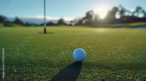 Close-Up Golf Ball on Course, golf ball on green grass, golf ball and hole