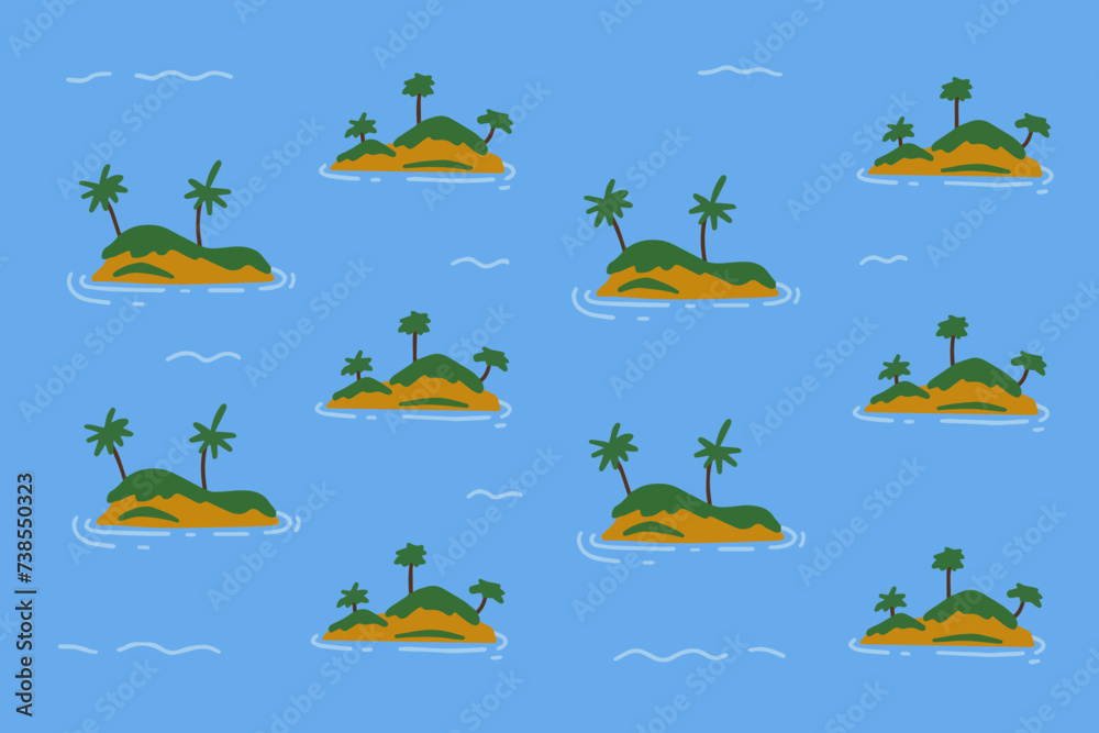 Naklejka premium Island pattern sea sand sun coconut trees