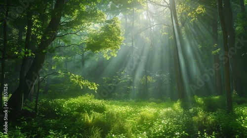 Enchanted Forest Dawn - The early morning light filters through the forest, casting a magical glow over the undergrowth.
