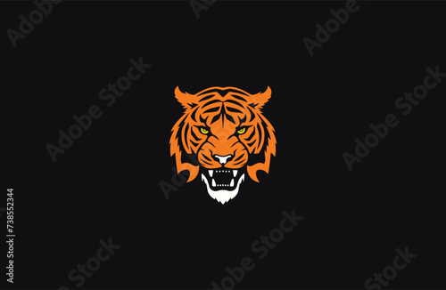 Fototapeta Naklejka Na Ścianę i Meble -  Vector tiger head mascot logo in premium luxury orange palette illustration design concept