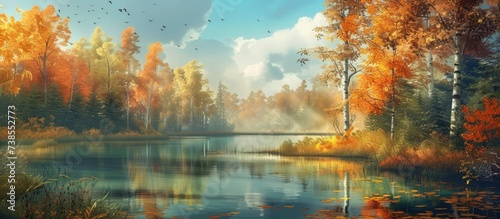 Lake in the autumn forest.