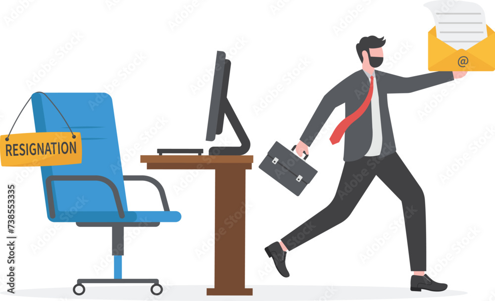 I Quit, Resignation letter. Overworked and overloaded. Heavy workload and too much work. Bored with the same old context in the office. Employee walks away from hard work.

