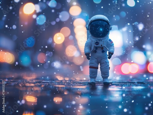 Infinity is the theme as a Little Astronaut stands Ready for Space against a Deep Blue Blur